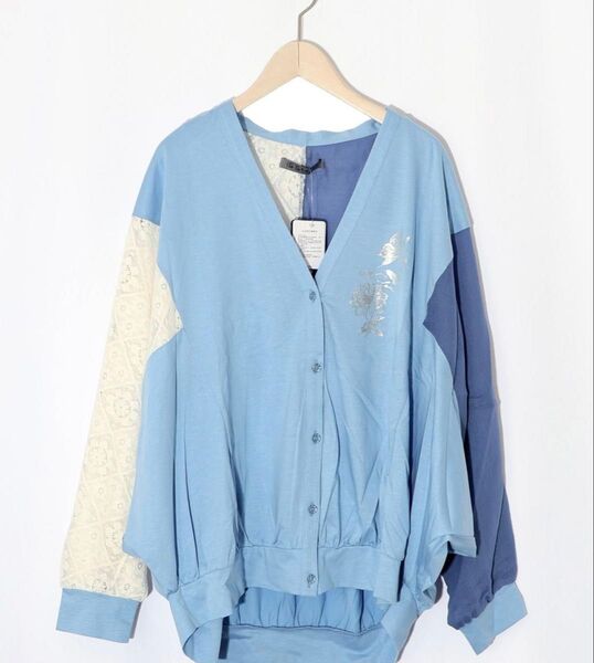 イズスカラー is scolar 552205:花蝶箔プリント 異素材MIXカーディガン