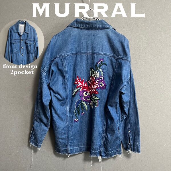 MURRAL ミューラル 花柄 刺繍 デニムジャケット Gジャン ジーンズ 36 インディゴ カバーオール Mサイズ相当