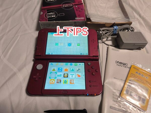 【上下IPS】 Newニンテンドー3DS LL メタリックレッド。充電器。純正タッチペン。SD。