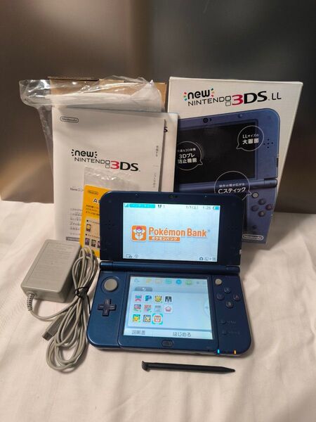 Newニンテンドー3DS LL 動作確認済 メタリックブルー。充電器。タッチペン バンク ムーバー