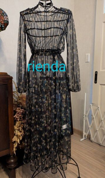 ◆お値下強化中◆rienda◆シースルー花柄ロングワンピース 長袖 ブラック