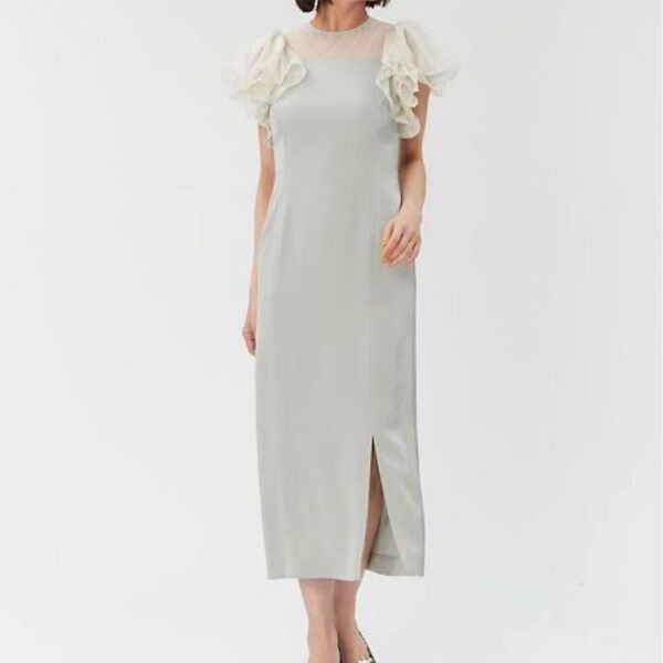 定価2.5万 FRAY I.D フレイアイディー フリルスリーブコンビワンピース グリーン S ロング丈