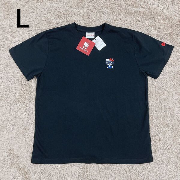 L【新品】サンリオ ハローキティ グラサン ワンポイント 刺繍 Tシャツ 半袖