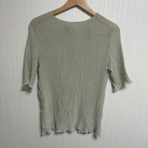 AUNT MARIES ストライプ 半袖 トップス リブ素材 グレー トップス