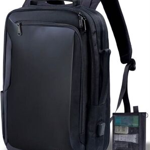 【新品未使用】多機能ビジネスリュック メンズ 2way ブラック充電ポート撥水パソコン収納