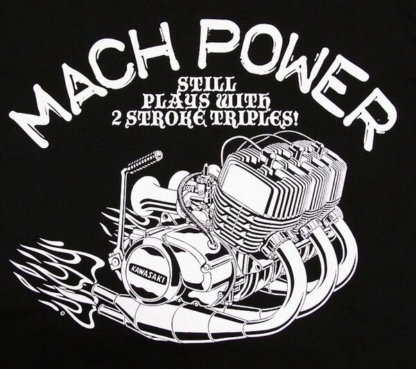 MACH POWER Mサイズ KAWASAKIエンジンTシャツ マッハIII SS750 SS500 SS350 KH400