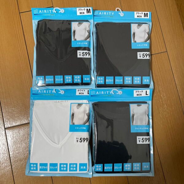 AIRITY メンズ VネックTシャツ クルーネックTシャツ 4枚セット M L