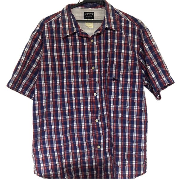 stussy シャツ 古着 半袖 半袖シャツ 90s チェック M アメカジ ボタンダウンシャツ