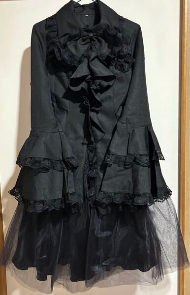 姫袖 リボン付き ゴシック クラシカル ブラック ドレス XL ロリータ