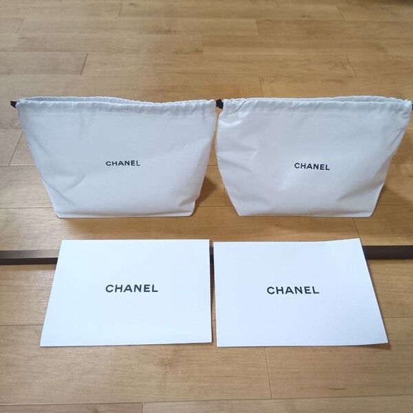 シャネル ノベルティ 巾着袋 巾着 ポーチ コスメポーチ 小物入れ CHANEL 白巾着 非売品 ホワイト 2点まとめ売り