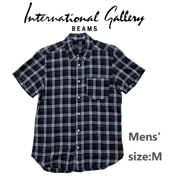 美品 International Gallery BEAMS ビームス メンズ 半袖 シャツ チェックシャツ Mサイズ 綿100%