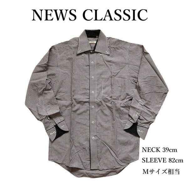 NEWS CLASSIC ニュースクラシック メンズ 長袖 チェック シャツ Mサイズ相当 ボタンダウン 長袖シャツ コットン