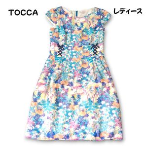 TOCCA トッカ 花柄 フレンチスリーブワンピース 水彩画 Mサイズ相当 可愛い オシャレ 春 夏 人気 極美品