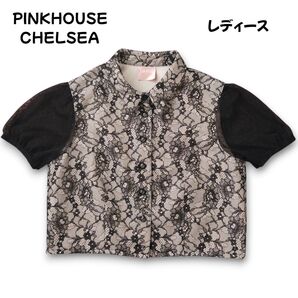 ピンクハウスチェルシー PINKHOUSE Chelsea 花柄チュールブラウス シャツ クロップド丈 Mサイズ 極美品