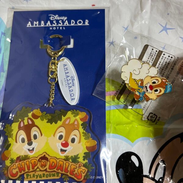 チップとデール キーホルダー ディズニーアンバサダーホテル チップ&デール チャーム アクリルキーホルダー ピンバッジ おまけ