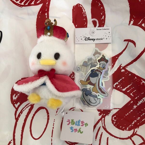 ディズニーストア ドナルド ぬいぐるみ うるぽちゃちゃん DONALD THE KING BIRTHDAY ホログラムシールセット