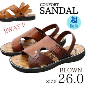 サンダル メンズ 2WAY スリッパ レトロ バックストラップ おしゃれ ブラウン 26.0