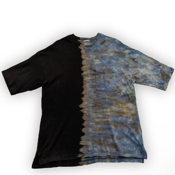 バイカラータイダイデザイン Tシャツ 半袖 ブラック/ブルー メンズ T64 カットソー