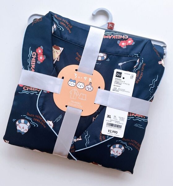 GU ジーユー ちいかわ CHIIKAWA サテンパジャマ 半袖&ショートパンツ ネイビー 完売品 XLサイズ