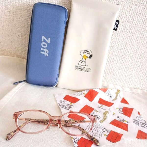 スヌーピー度入りメガネ、ケース2個 メガネクロス付