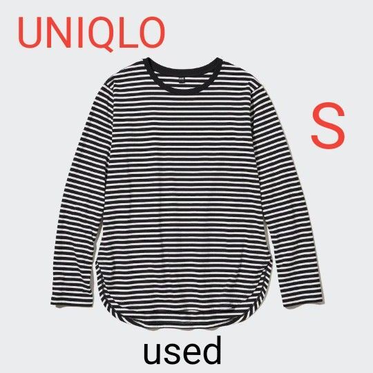 UNIQLO ユニクロ ソフトコットンボーダーラウンドヘムT ロンT 長袖 ボーダー レディース Sサイズ ブラック カットソー