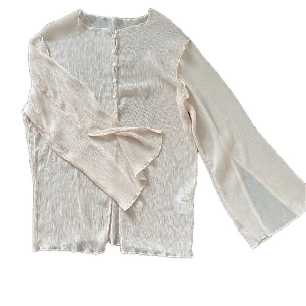 SHEIN トップス ブラウス カットソー Dazy-Less フレアースリーブ 襟ぐりレタスカット ブラウス