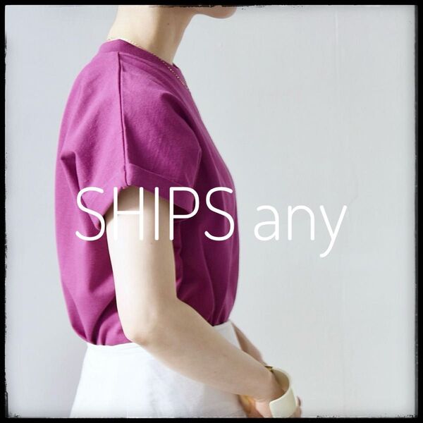 SHIPS anyパープル 半袖 Tシャツ USAコットン フレンチスリーブ プルオーバー FREE