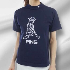 新品 Mr.PING柄 半袖ゴルフハイネックセーターレディス ネイビー Lサイズ 最後の1点!