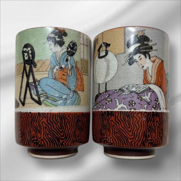 未使用品 昭和レトロ アンティーク 浮世絵 湯呑み グラス コップ 2脚セット