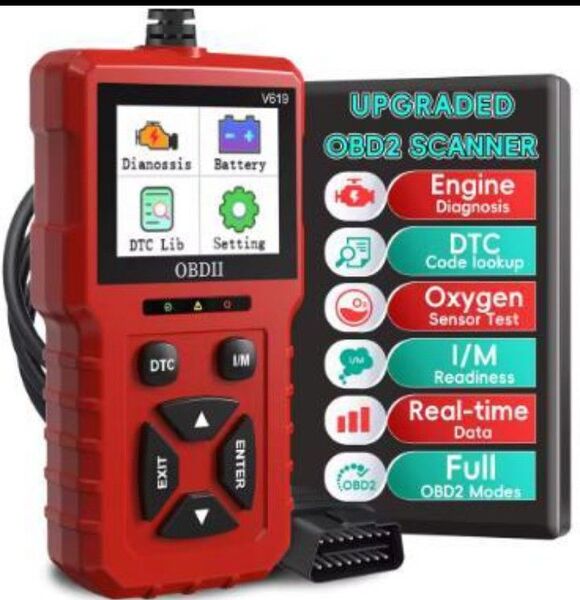 自動車故障診断機OBD2.V619.(カラーレッド)日本語対応.カラーTFT