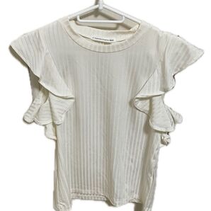 E hyphen world gallery ラッフルスリーブリブ編みプルオーバー
