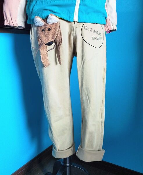 キツネサルエルパンツベージュ▼RIVET&SURGEストレッチコットン生成り リベットアンドサージ