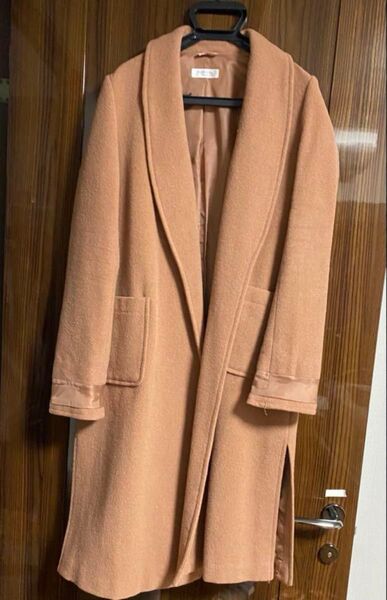 【美品・クリーニング済み】 OFUON ブラウン ウール混ロングコート チェスターコート 長袖 冬 ウール混