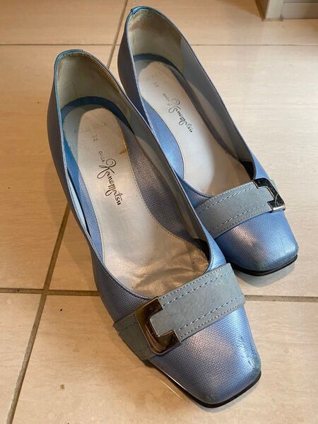 【USED】銀座カネマツ スクエアトゥ ブルーグレー パンプス 24.5cm
