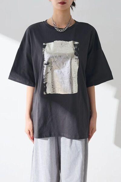 ESICA エシカ 箔プリントBIGTシャツ チャコール 新品