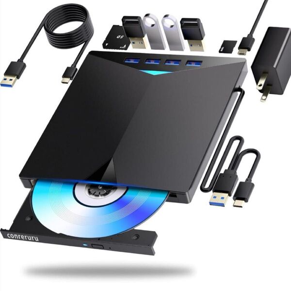 外付けブルーレイドライブ USB-A/USB-C対応 BD/DVD/CD 再生 DVDドライブ 外付け 軽量