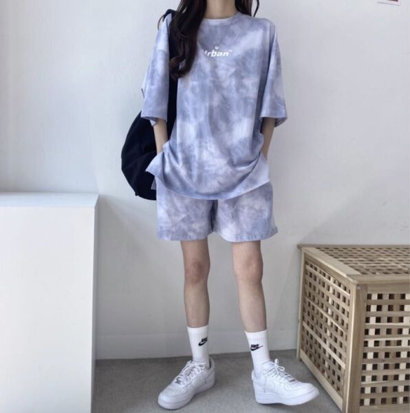 ビッグシルエット タイダイ 柄 総柄 Tシャツ パンツ セットアップ ストリート 韓国 原宿系 レディース 個性派 ユニセックス