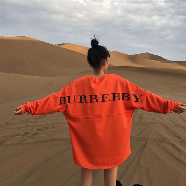 ビッグシルエット ロング Tシャツ 長袖 チュニック オレンジ L ロンT Tシャツ