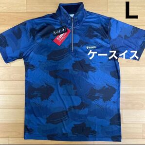 L ケースイスK-SWISS 新品 ジップ 半袖ポロシャツ Tシャツ 紺 吸汗速乾消臭 メンズ アウトドア スポーツ ゴルフウェア