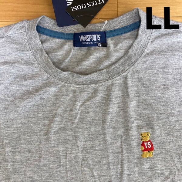 LL ヴァンスポーツ VANSPORTS 新品 半袖Tシャツ トップス 灰 メンズ紳士 アウトドア スポーツ ゴルフウェア クマ