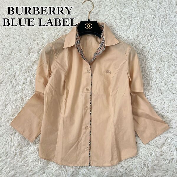 極美品 BURBERRY BLUE LABEL バーバリー ブルーレーベル ノバチェック パイピング ブラウス ベージュ系