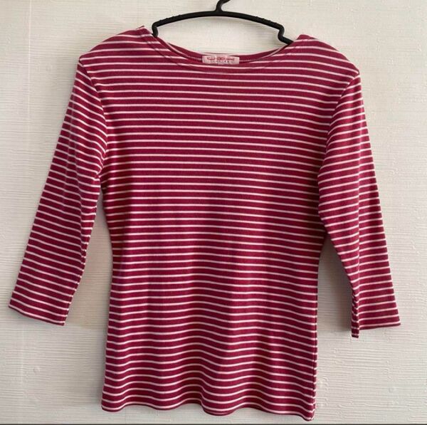 ボーダー ボートネック 七分袖 カットソー ピンク/Mサイズ Tシャツ
