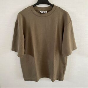 【UNIQLO】 Mens エアリズム コットンオーバーサイズT (5分袖) オリーブ/Sサイズ