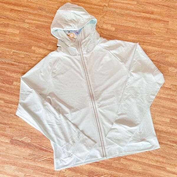 ラッシュガード レディース 水着 接触冷感 フード付き 紫外線対策 ライトブルー 海 プール UVカット XL