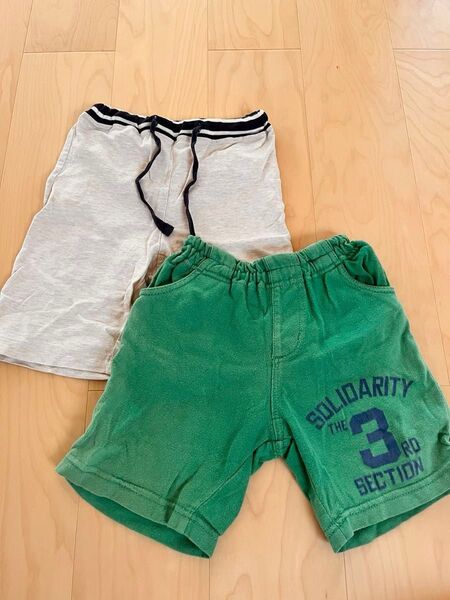 グリーン ベージュ 半ズボン ハーフパンツ 2点セット 幼稚園 保育園 90㎝ 95㎝ 男の子 夏服 無地 ウエストゴム 綿