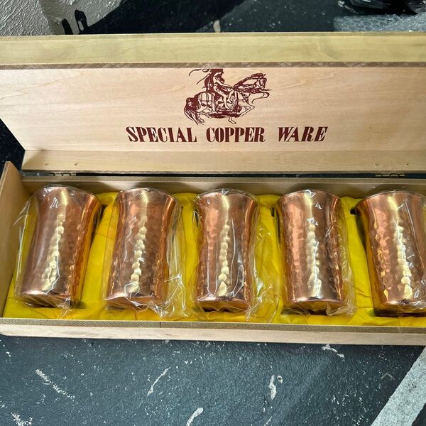 ハリカ 純銅 SPETIAL COPPER WARE 一口ビール 槌目 タンブラー 5客セット 木箱入 未使用品