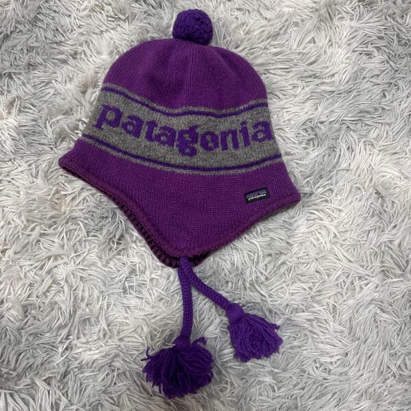 パタゴニア 耳付きニットキャップ キッズサイズL レディースでも パープル patagonia ニット帽 ビーニー ボンボン