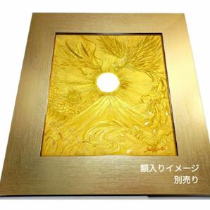 風水開運黄金絵画*金箔「龍鳳呈祥」龍神と鳳凰 黄金の流れ 日の出 富士 稲穂 金運 出世 仕事 パワーアート 日本 スピリチュアル