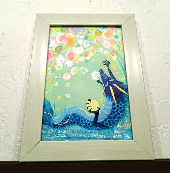 風水開運幸せ絵画*虹光 夢色光画〜青龍/グリーン〜ヒーリング夢を叶える 幸運 繁栄 浄化 豊かさ 幸せの安定 スピリチュアル