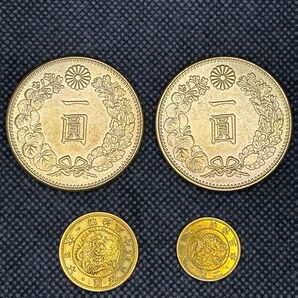 一圓銀貨【明治三十七年銘】一圓銀貨【明治三十八年銘】旧五圓金貨 旧二圓金貨 四枚セット 極美品 早い者勝ち